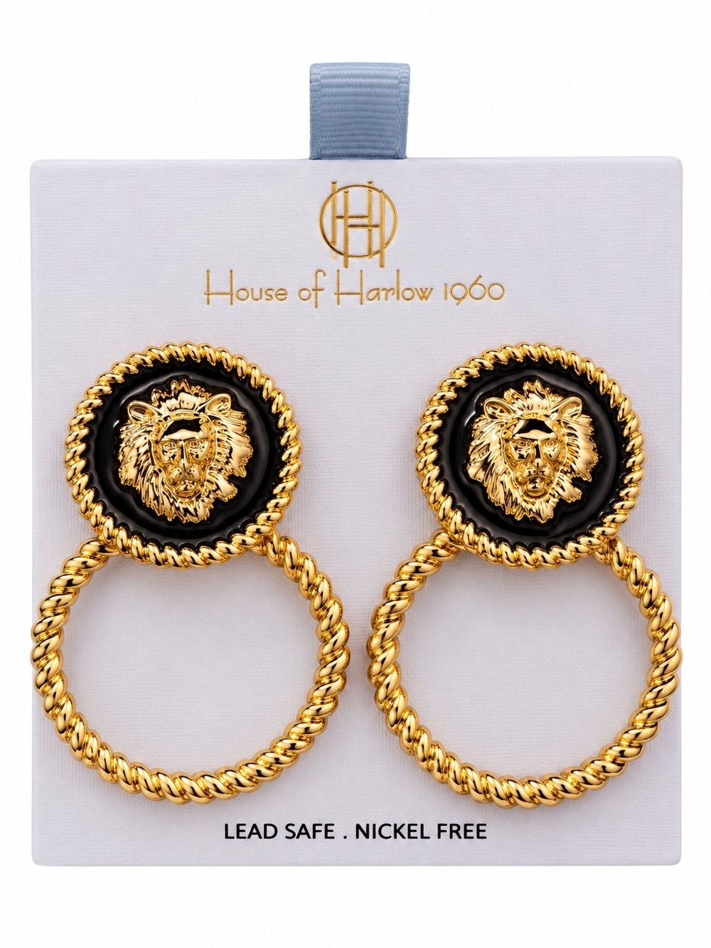 House of Harlow 1960 Black & Gold Lion Statement Hoop Earrings